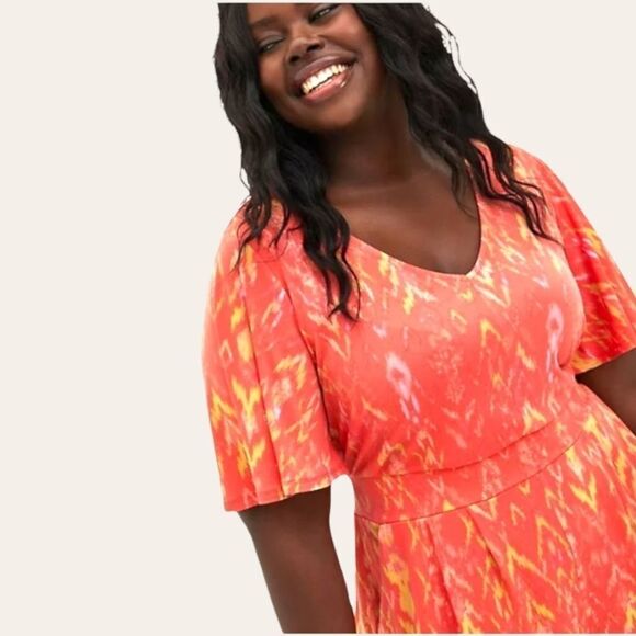 TORRID Women's Short Sleeve Coral Ikat Studio Knit Romper 3X - Picture 3 of 14